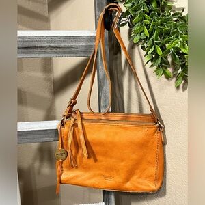 MARGOT NEW YORK JULES DOUBLE ZIP COGNAC LEATHER CROSSBODY BAG